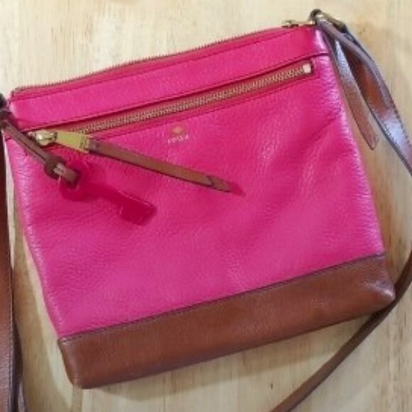 Fossil Handbags - Fossil Leather Crossbody in Brown and Pink EUC BOGO SALE!